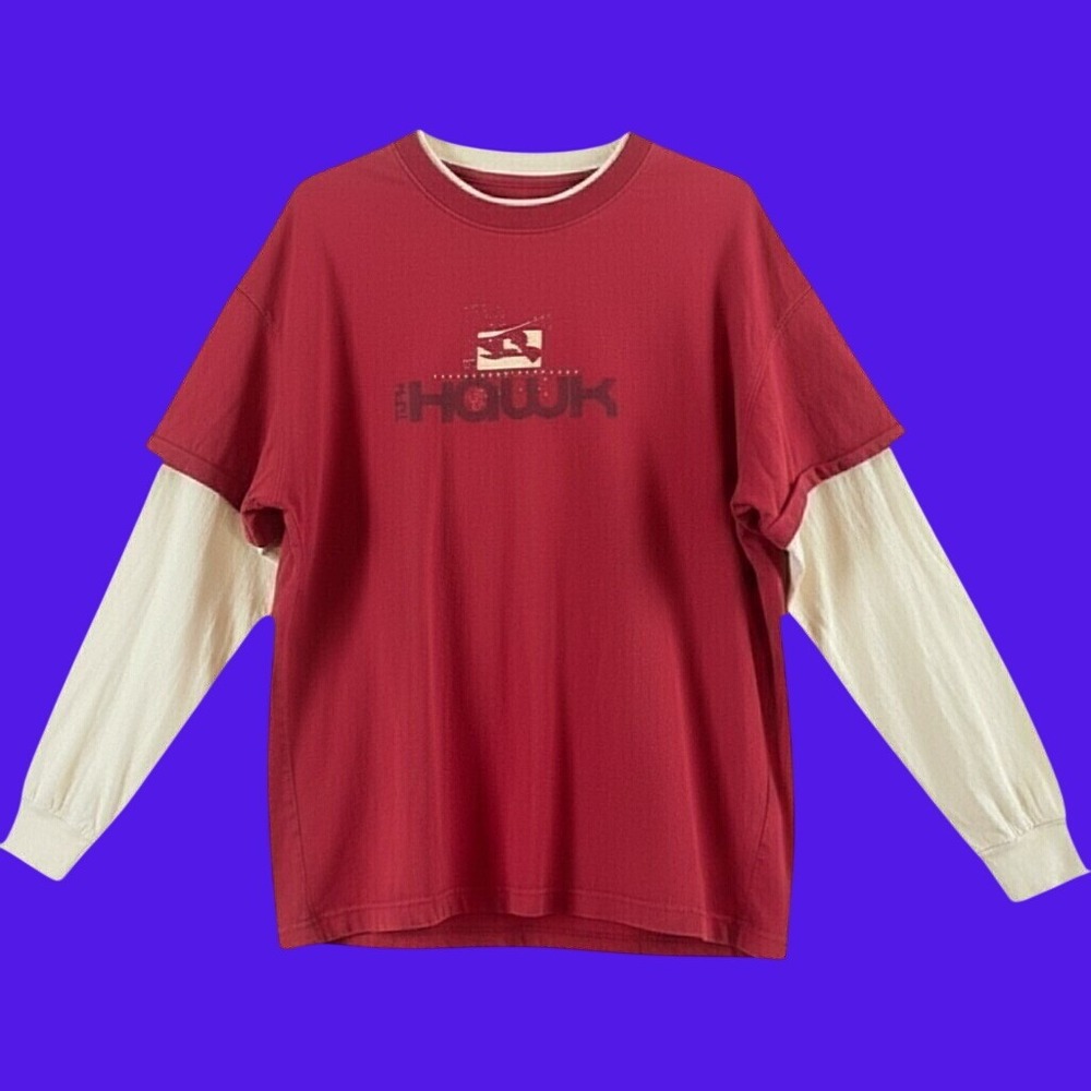 Tony Hawk Skateboard Clothing Mens XL Red Layered Long Sleeve T-Shirt Y2K Skater
